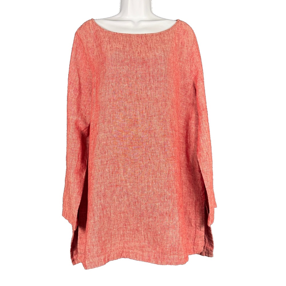 Soft Surroundings Boho Womens Sz XL Sorbetti Linen Tunic Top Color Marled Red